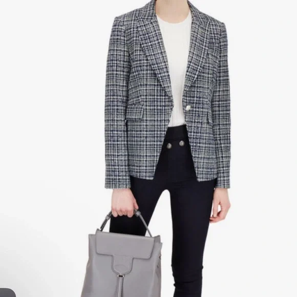 Veronica Beard Navy Blue Tweed Cutaway Dickey Jacket Blazer - Picture 3 of 13